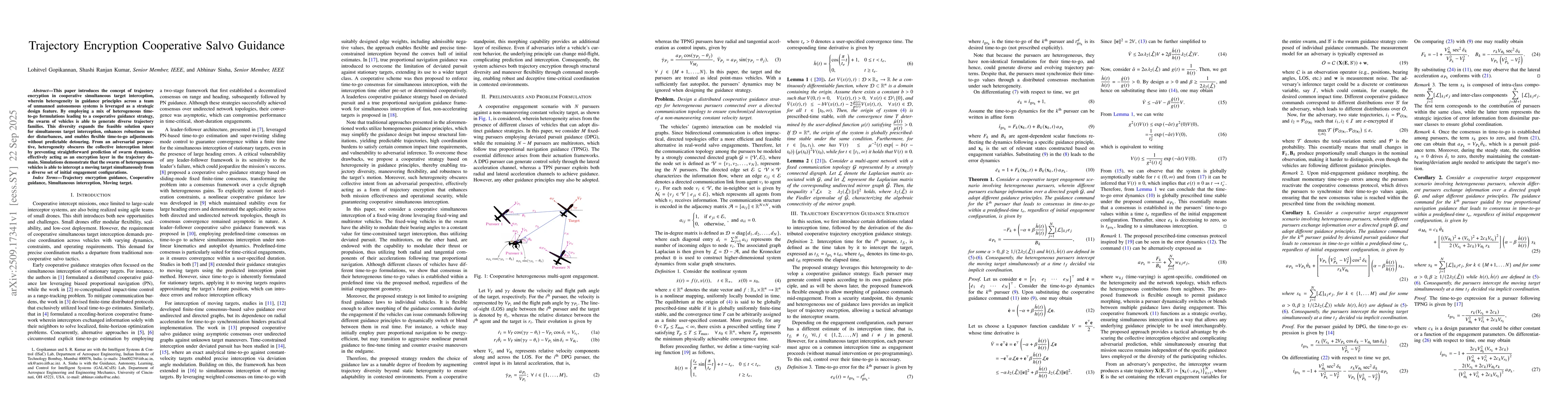 Thumbnail for Trajectory Encryption Cooperative Salvo Guidance