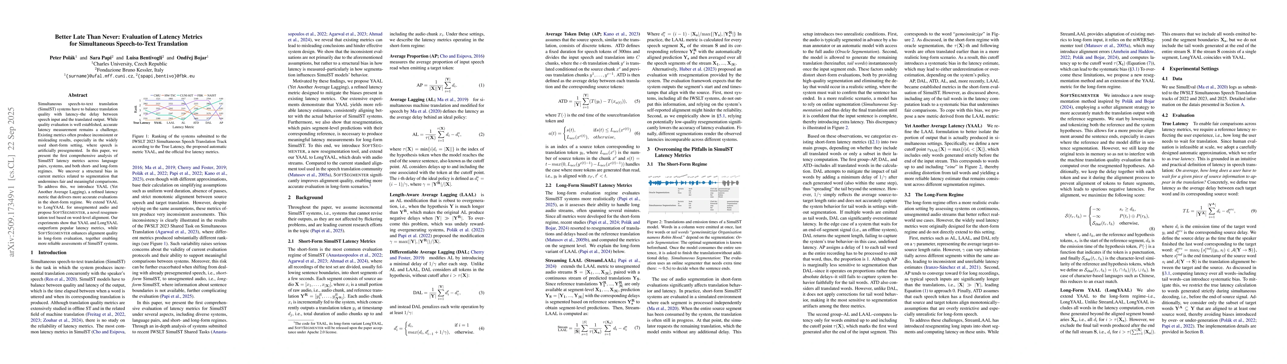 Thumbnail for Better Late Than Never: Evaluation of Latency Metrics for Simultaneous
  Speech-to-Text Translation