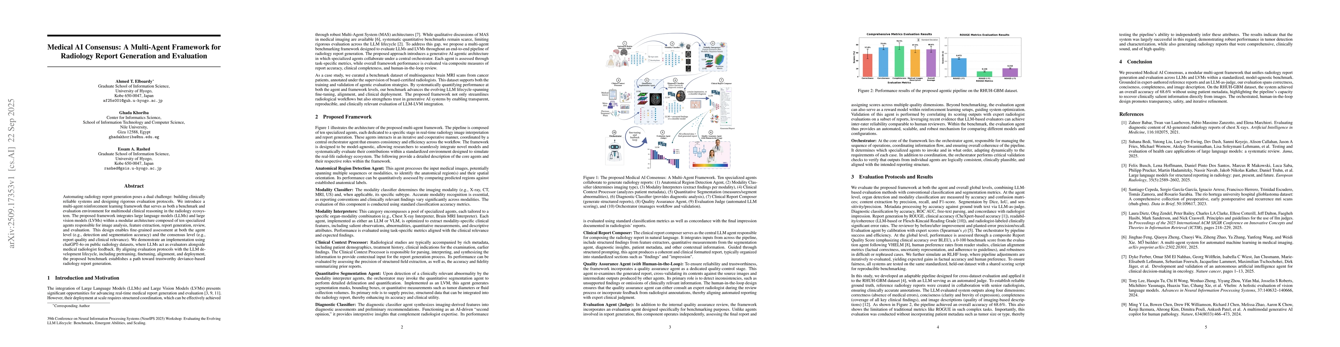 Thumbnail for Medical AI Consensus: A Multi-Agent Framework for Radiology Report
  Generation and Evaluation