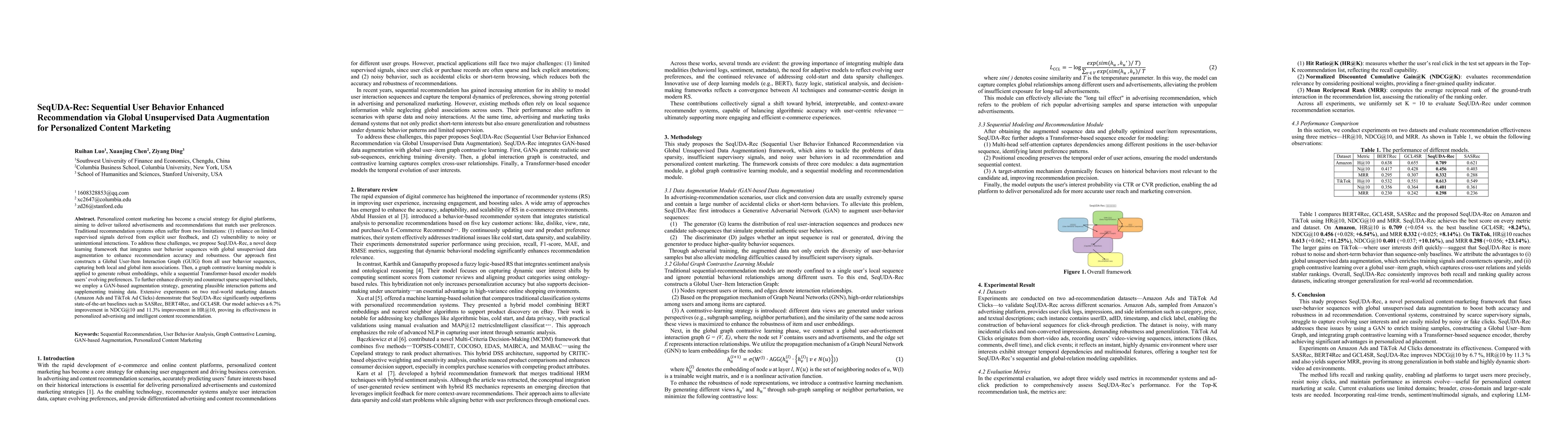 Thumbnail for SeqUDA-Rec: Sequential User Behavior Enhanced Recommendation via Global
  Unsupervised Data Augmentation for Personalized Content Marketing