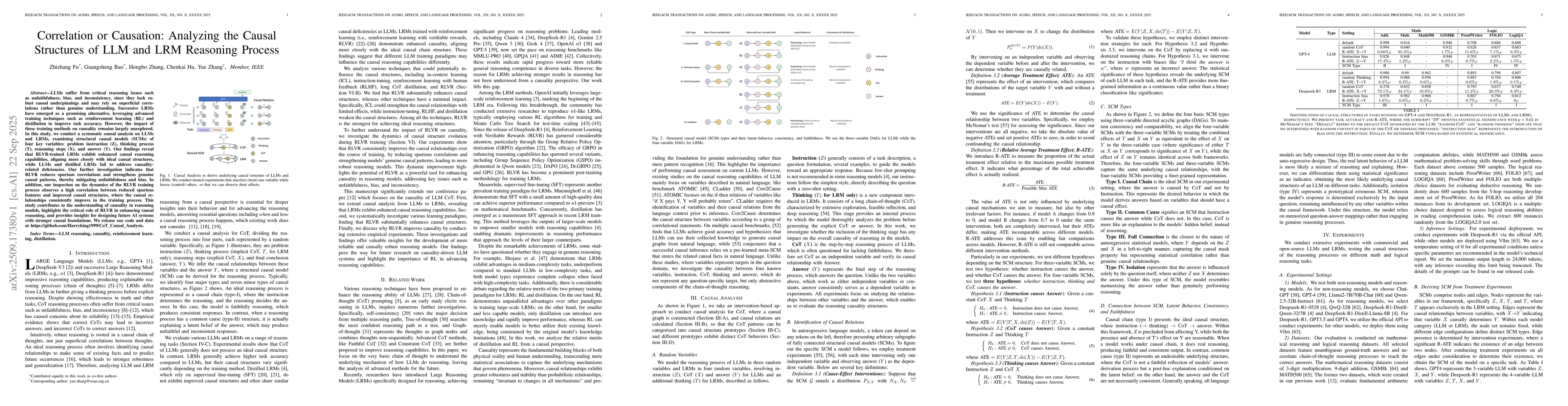 Thumbnail for Correlation or Causation: Analyzing the Causal Structures of LLM and LRM
  Reasoning Process