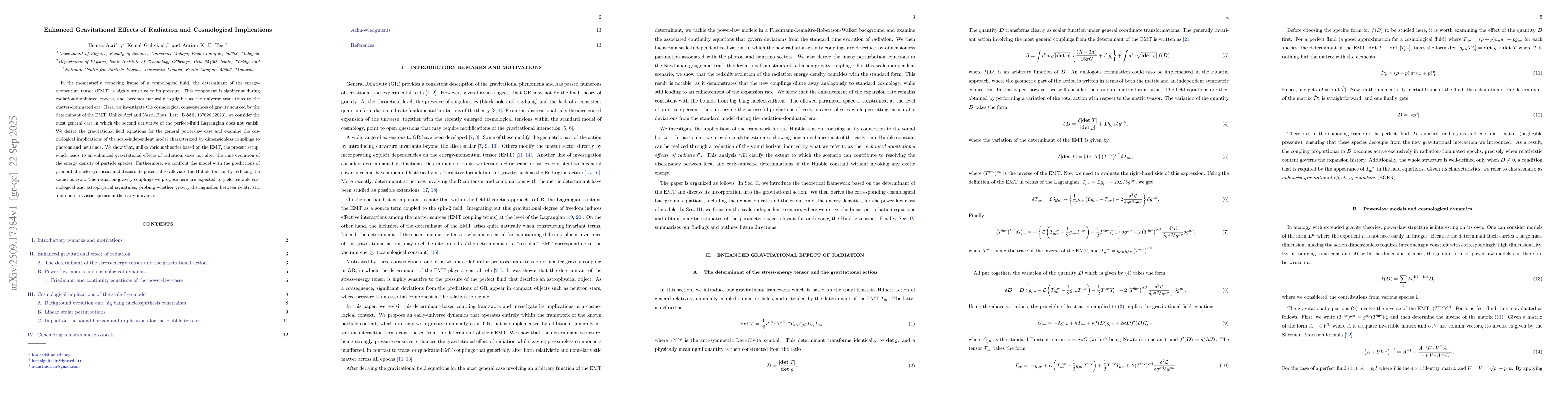 Thumbnail for Enhanced Gravitational Effects of Radiation and Cosmological
  Implications