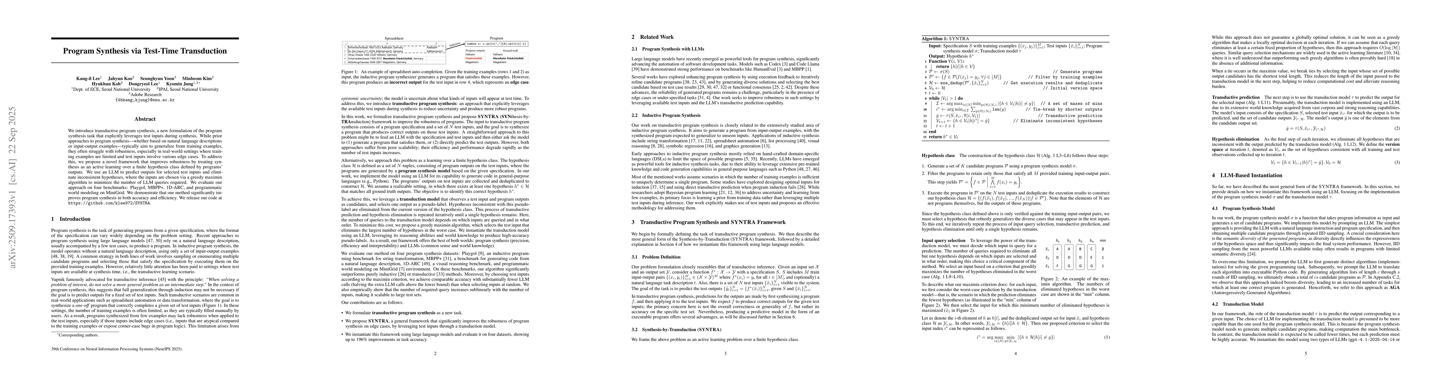 Thumbnail for Program Synthesis via Test-Time Transduction