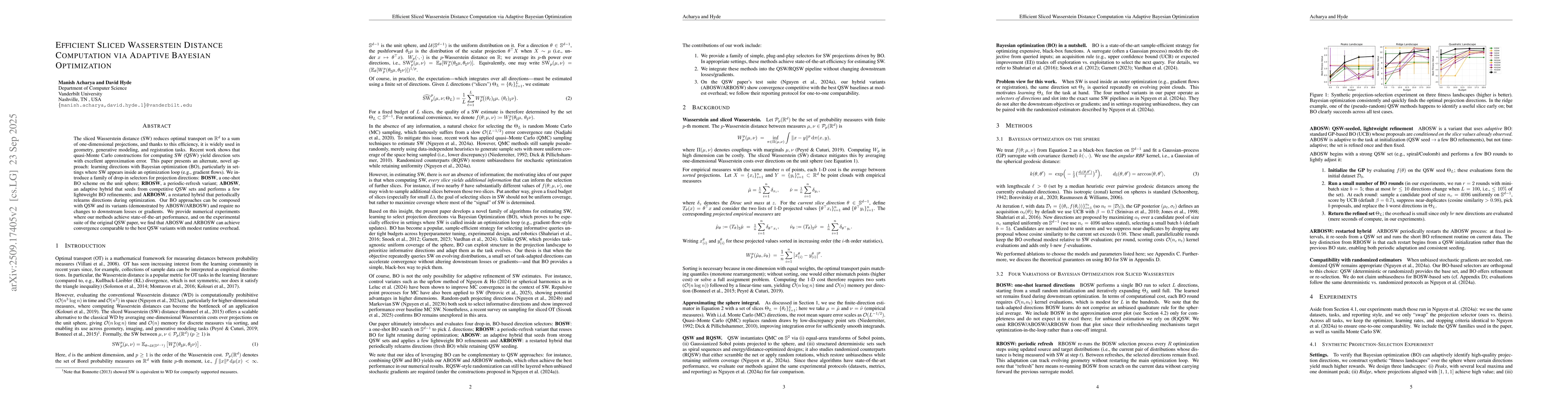 Thumbnail for Efficient Sliced Wasserstein Distance Computation via Adaptive Bayesian
  Optimization