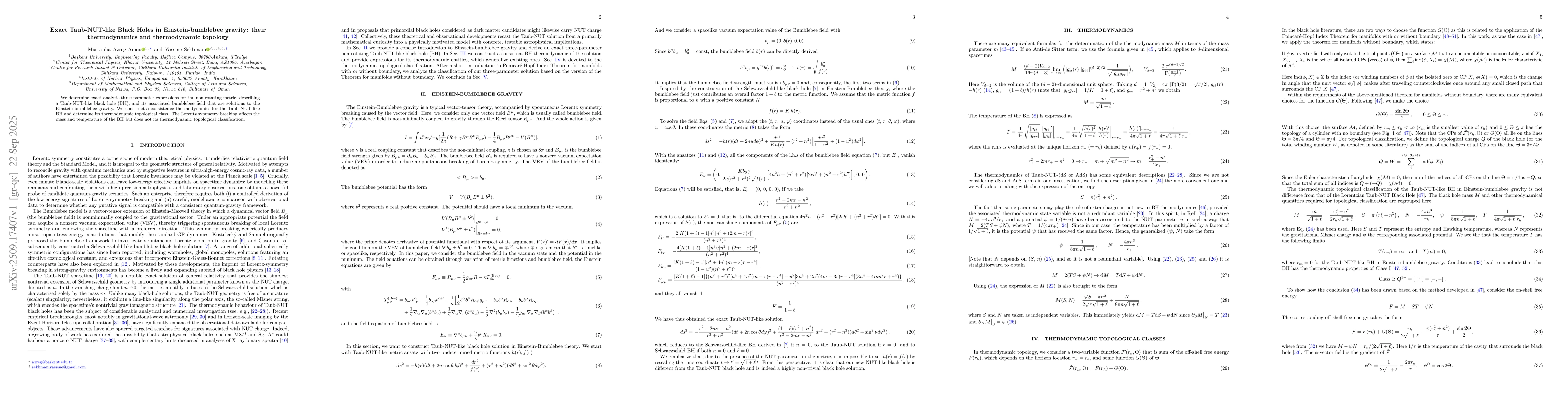 Thumbnail for Exact Taub-NUT-like Black Holes in Einstein-bumblebee gravity: their
  thermodynamics and thermodynamic topology