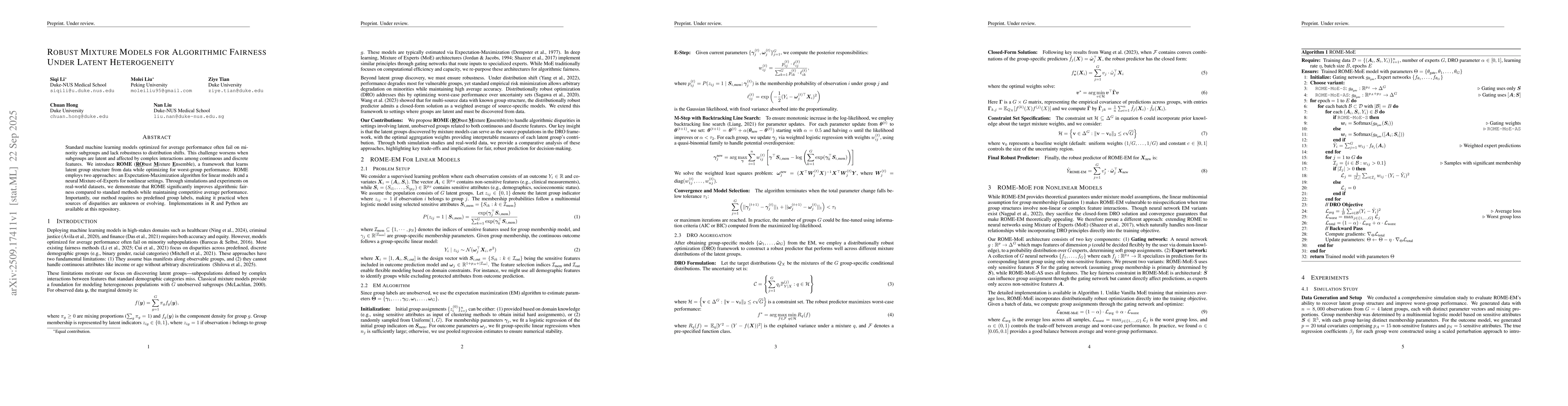 Thumbnail for Robust Mixture Models for Algorithmic Fairness Under Latent
  Heterogeneity