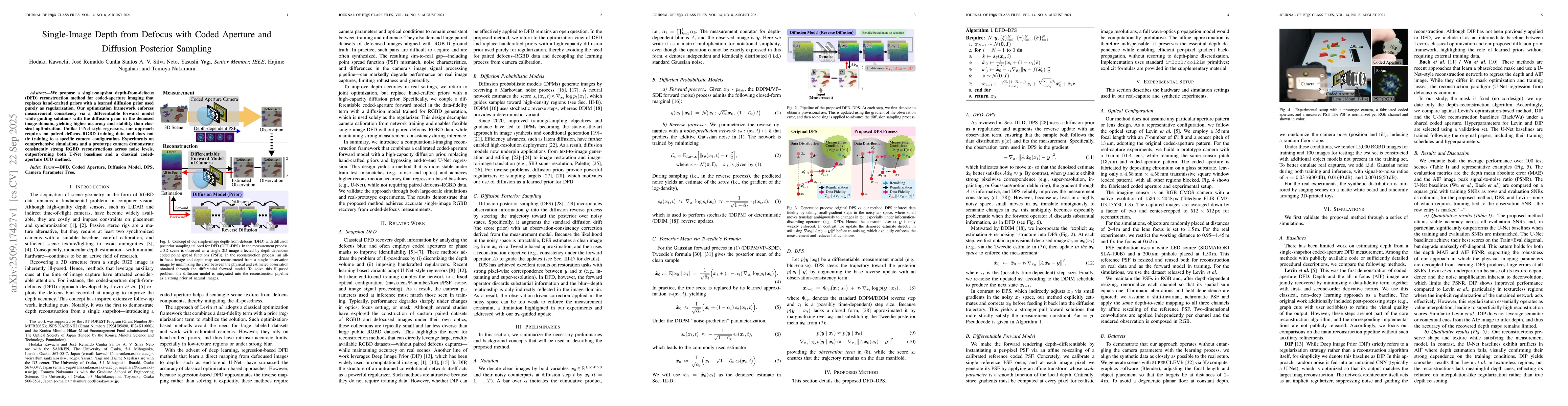 Thumbnail for Single-Image Depth from Defocus with Coded Aperture and Diffusion
  Posterior Sampling