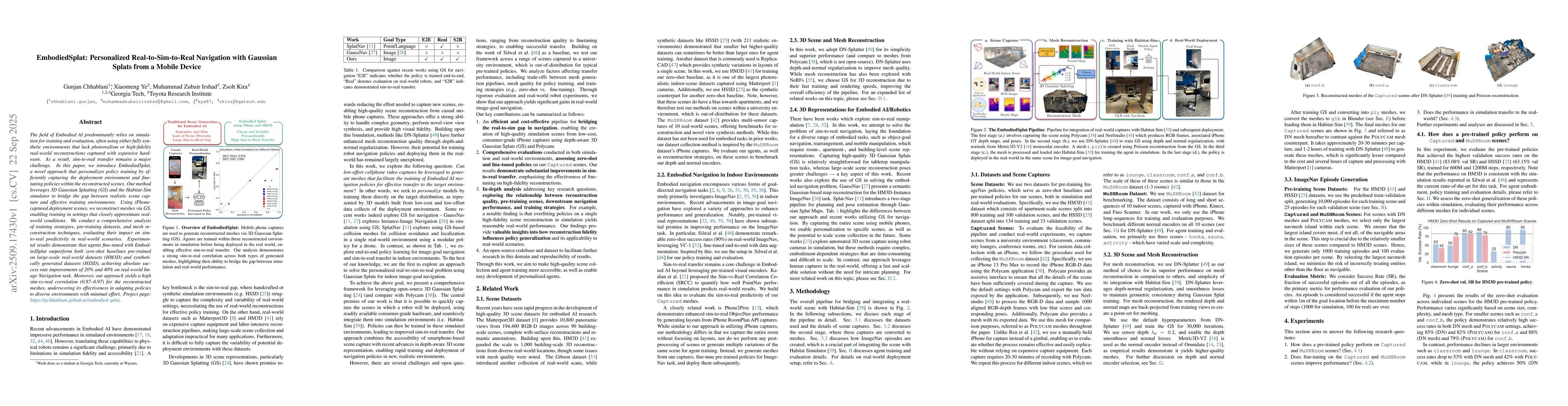 Thumbnail for EmbodiedSplat: Personalized Real-to-Sim-to-Real Navigation with Gaussian
  Splats from a Mobile Device