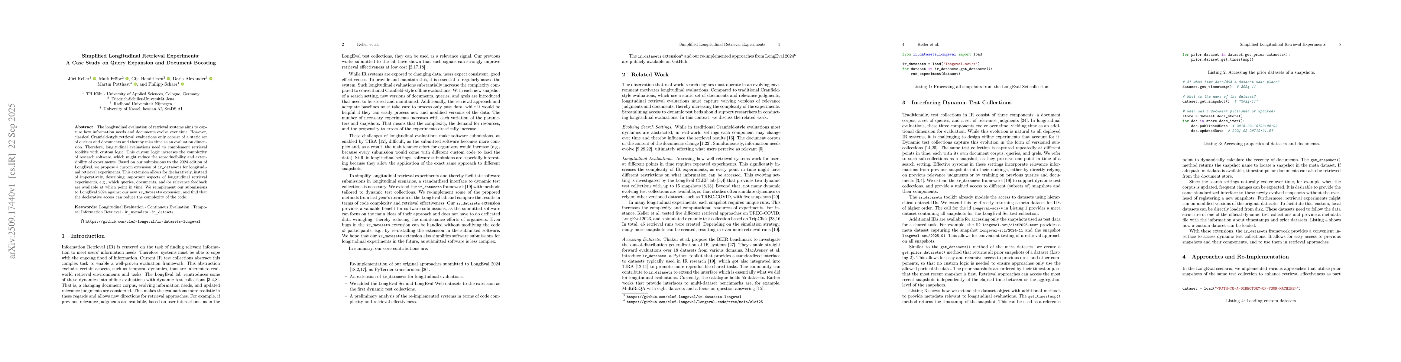 Thumbnail for Simplified Longitudinal Retrieval Experiments: A Case Study on Query
  Expansion and Document Boosting