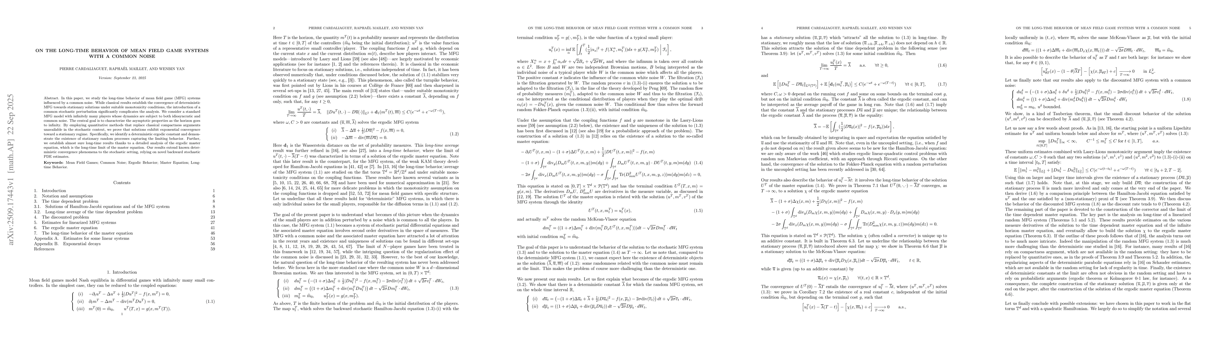 Thumbnail for On the long-time behavior of mean field game systems with a common noise