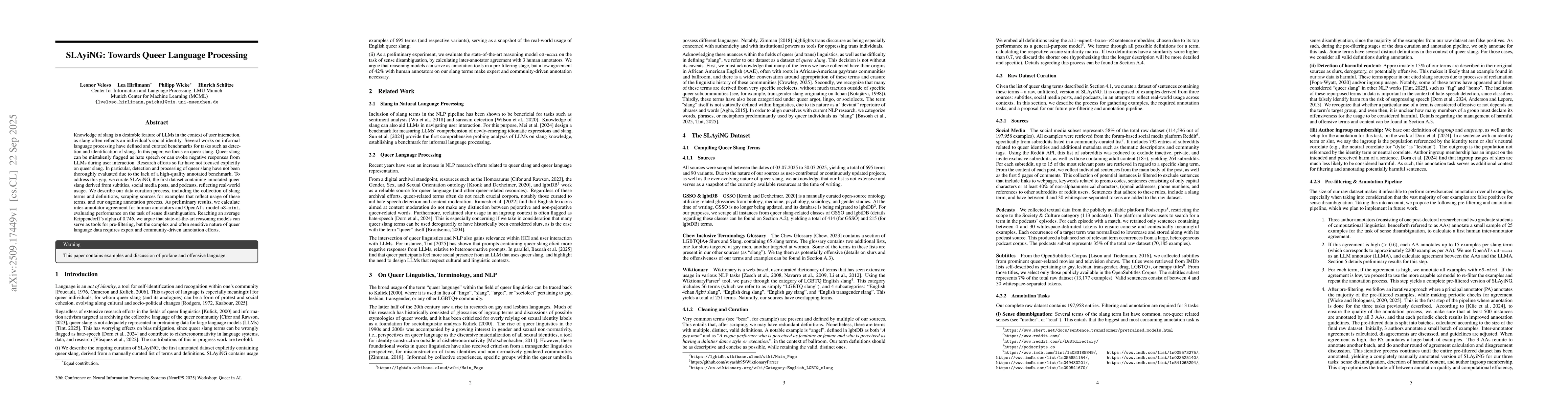 Thumbnail for SLAyiNG: Towards Queer Language Processing