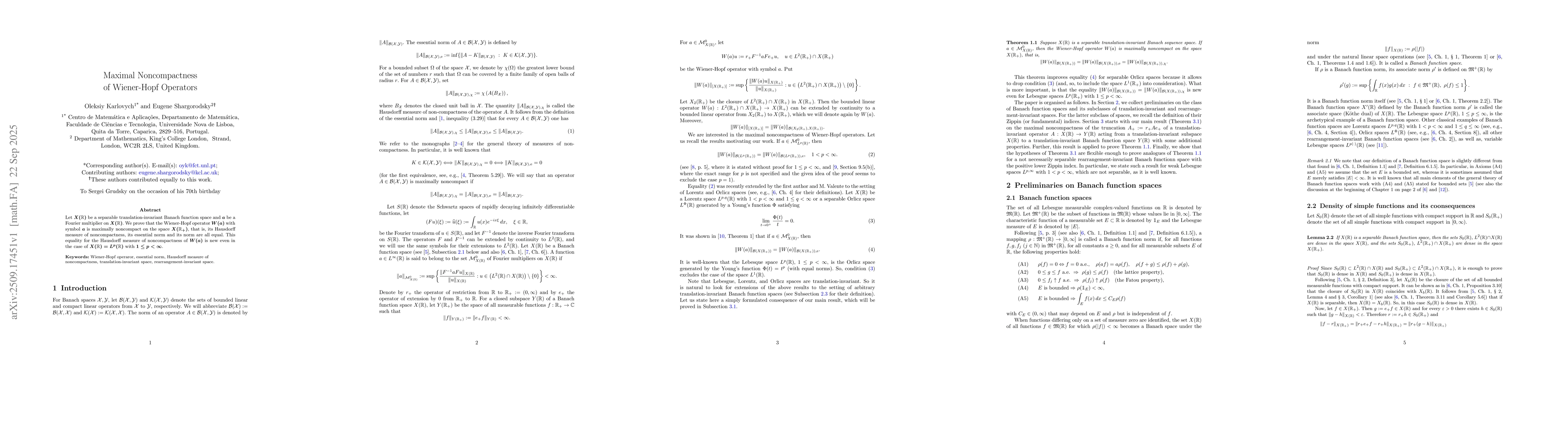 Thumbnail for Maximal Noncompactness of Wiener-Hopf Operators