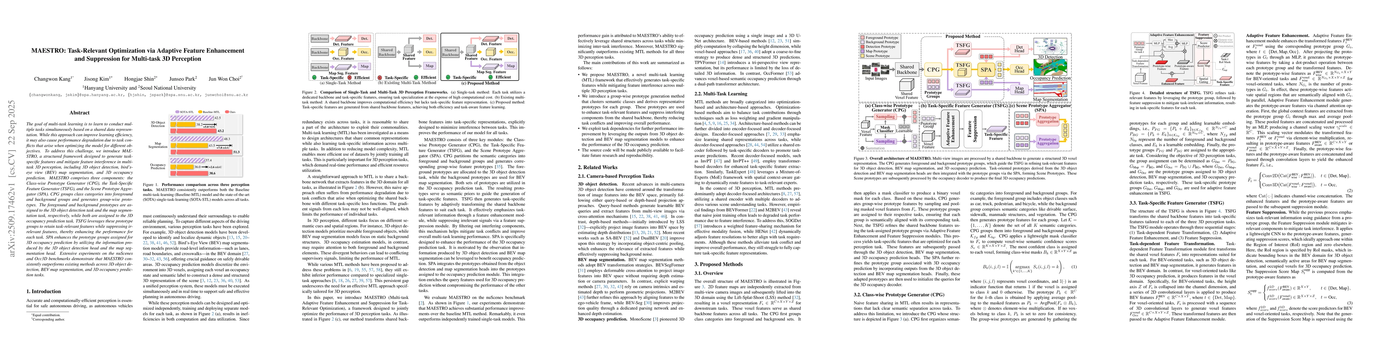 Thumbnail for MAESTRO: Task-Relevant Optimization via Adaptive Feature Enhancement and
  Suppression for Multi-task 3D Perception