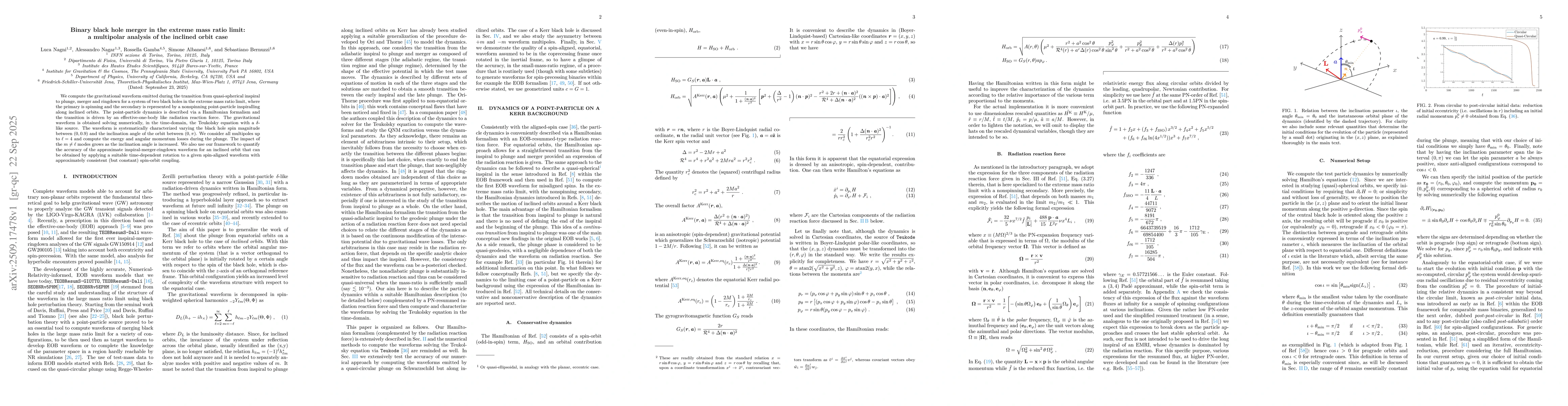 Thumbnail for Binary black hole merger in the extreme mass ratio limit: a multipolar
  analysis of the inclined orbit case
