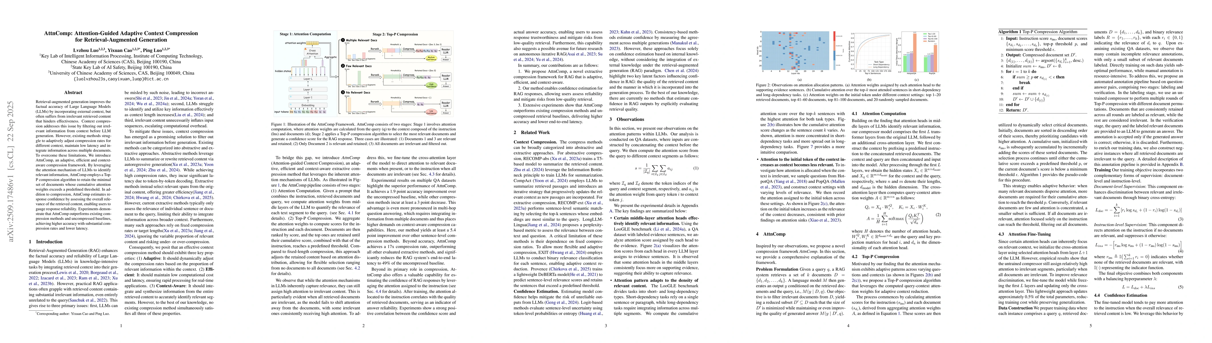 Thumbnail for AttnComp: Attention-Guided Adaptive Context Compression for
  Retrieval-Augmented Generation