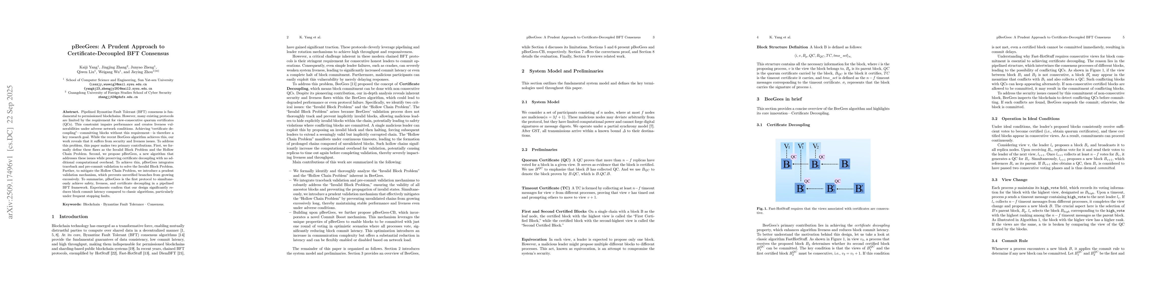 Thumbnail for pBeeGees: A Prudent Approach to Certificate-Decoupled BFT Consensus