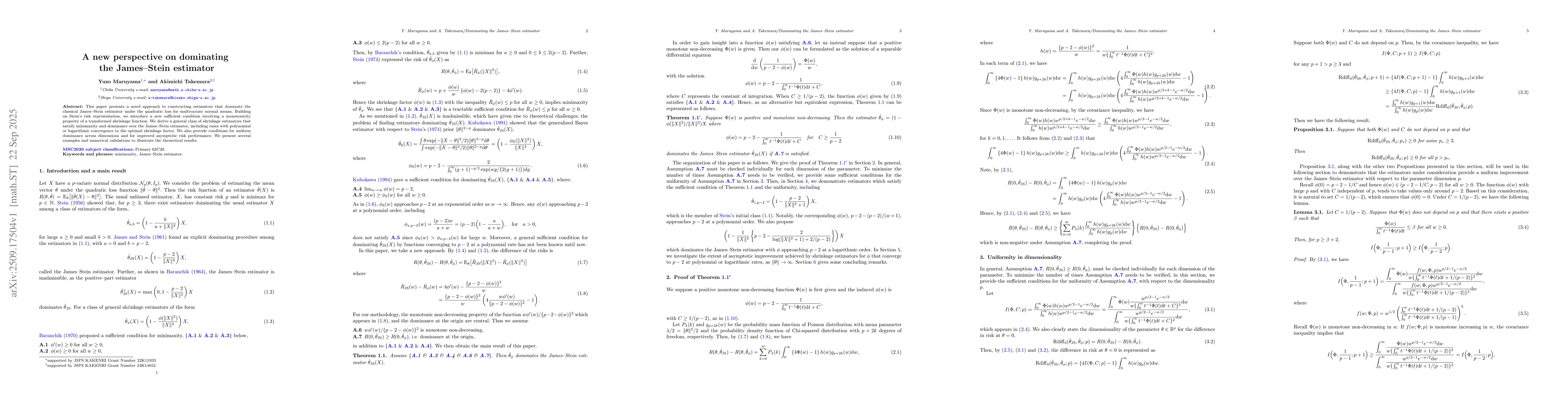Thumbnail for A new perspective on dominating the James-Stein estimator