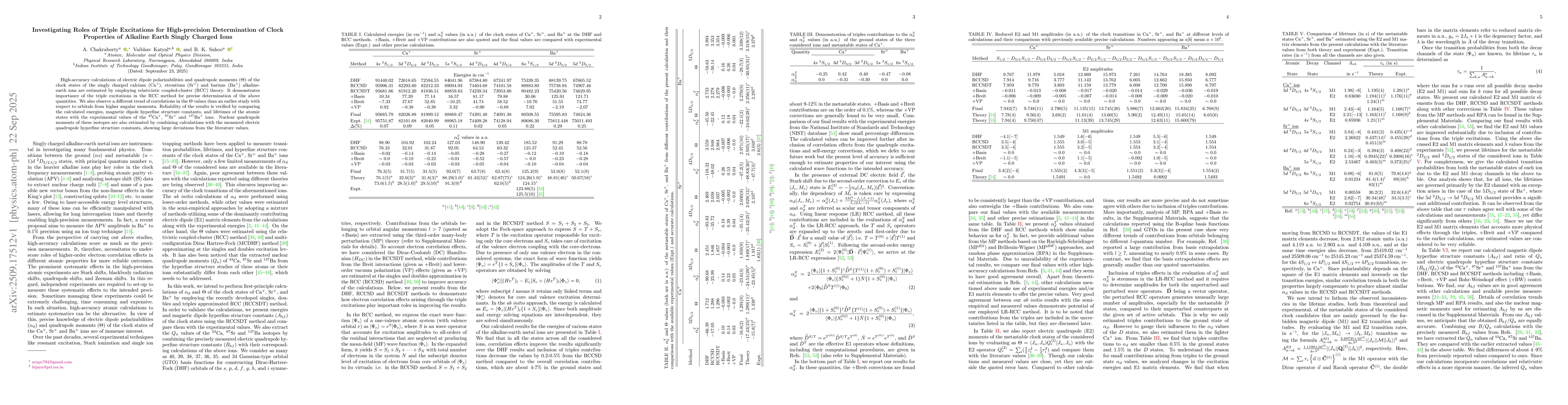 Thumbnail for Investigating Roles of Triple Excitations for High-precision
  Determination of Clock Properties of Alkaline Earth Singly Charged Ions