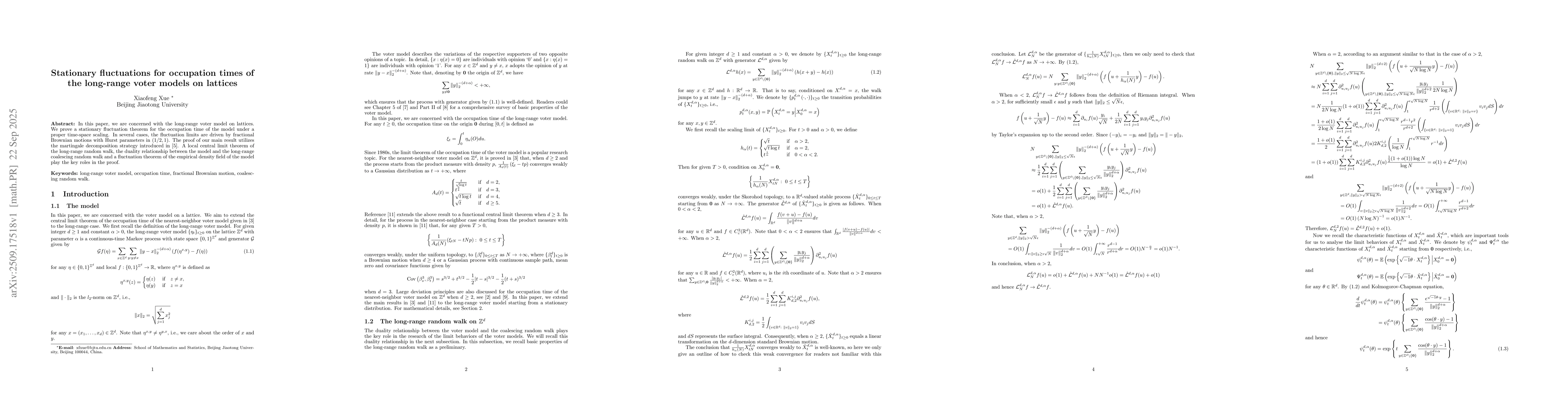 Thumbnail for Stationary fluctuations for occupation times of the long-range voter
  models on lattices