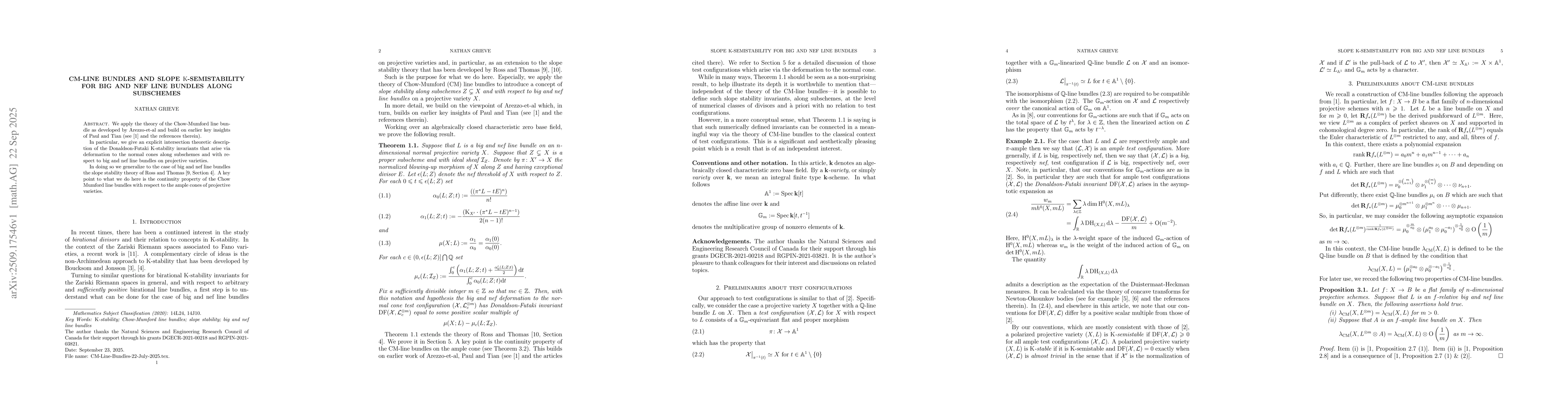 Thumbnail for CM-line bundles and slope $\K$-semistability for big and nef line
  bundles along subschemes