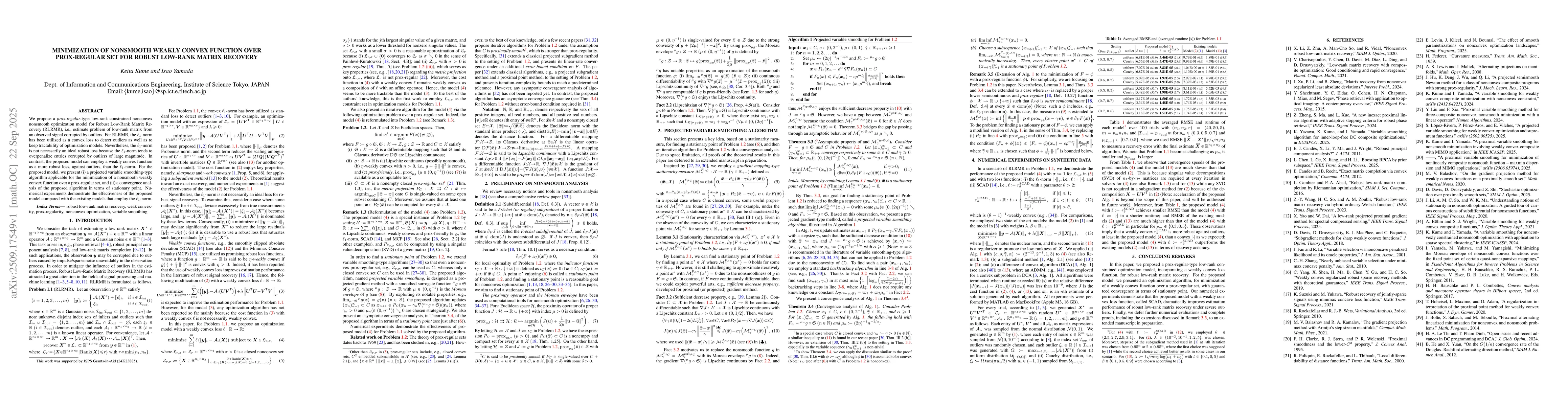 Thumbnail for Minimization of Nonsmooth Weakly Convex Function over Prox-regular Set
  for Robust Low-rank Matrix Recovery