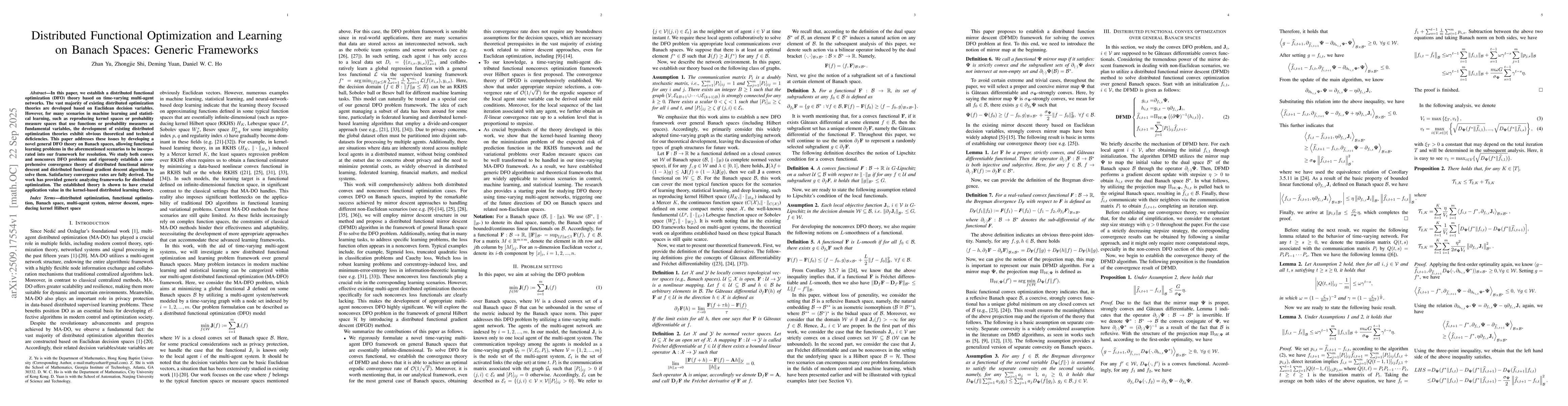 Thumbnail for Distributed Functional Optimization and Learning on Banach Spaces:
  Generic Frameworks