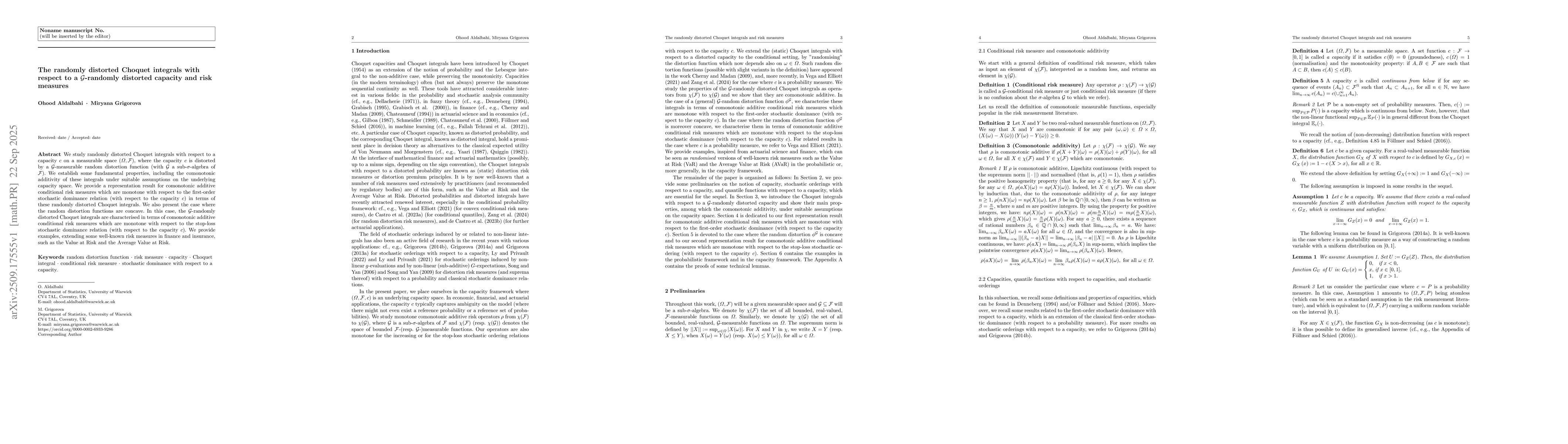 Thumbnail for The randomly distorted Choquet integrals with respect to a G-randomly
  distorted capacity and risk measures