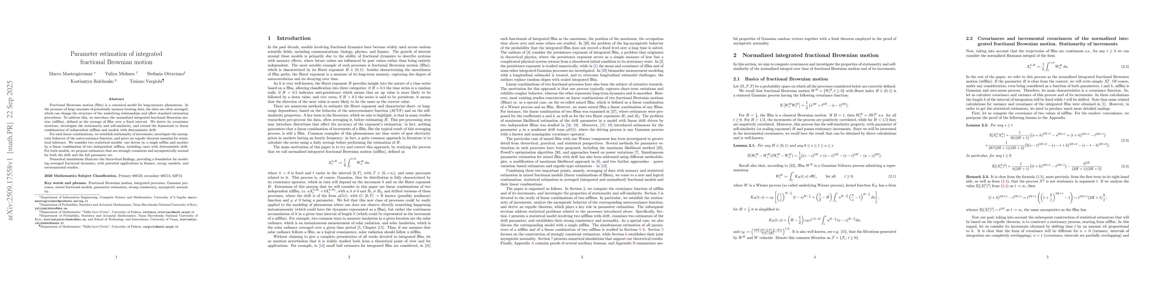 Thumbnail for Parameter estimation of integrated fractional Brownian motion