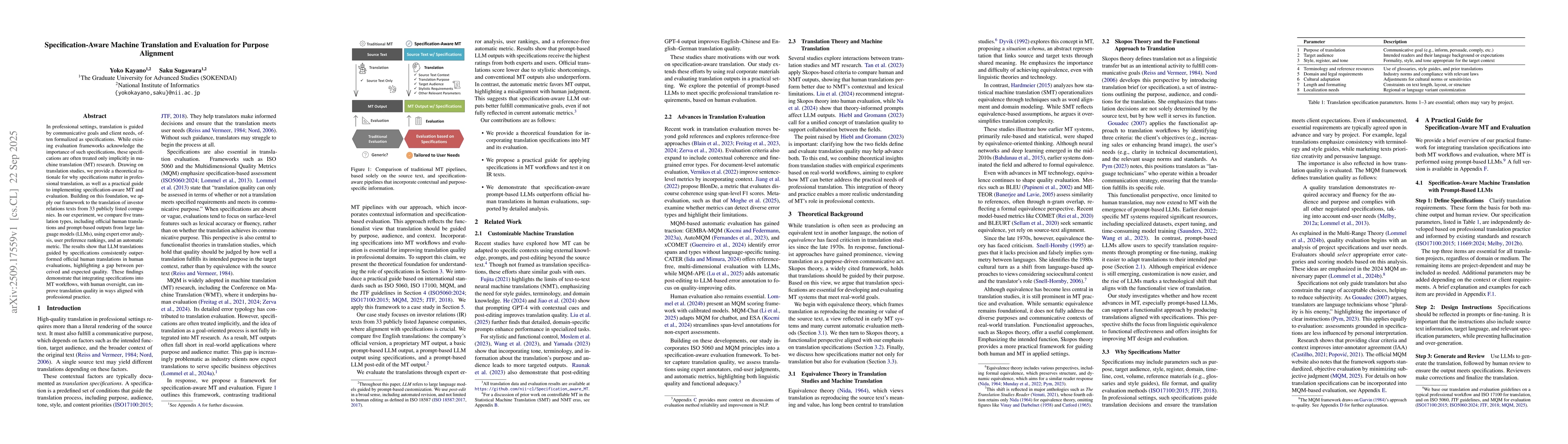 Thumbnail for Specification-Aware Machine Translation and Evaluation for Purpose
  Alignment
