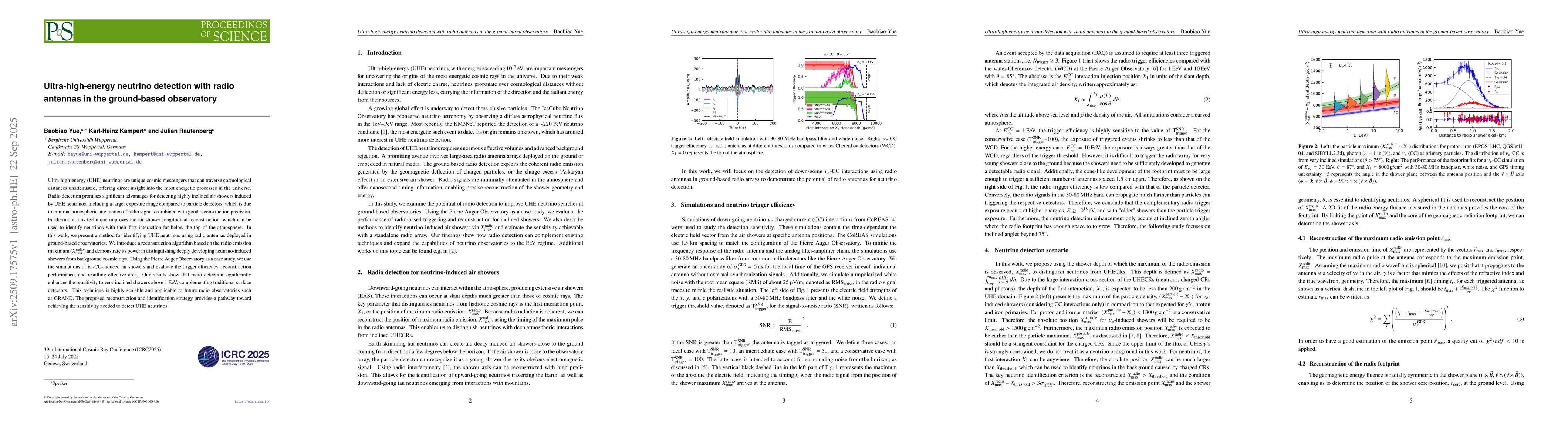 Thumbnail for Ultra-high-energy neutrino detection with radio antennas in the
  ground-based observatory