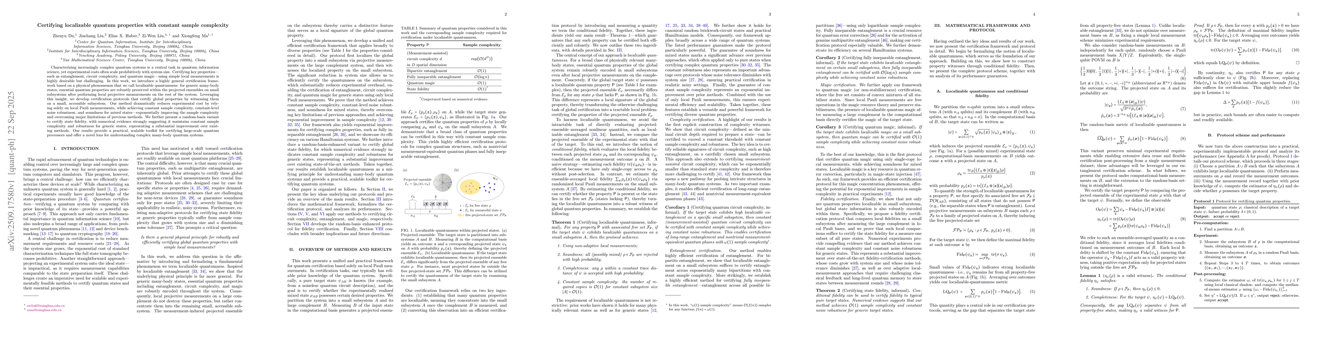 Thumbnail for Certifying localizable quantum properties with constant sample
  complexity