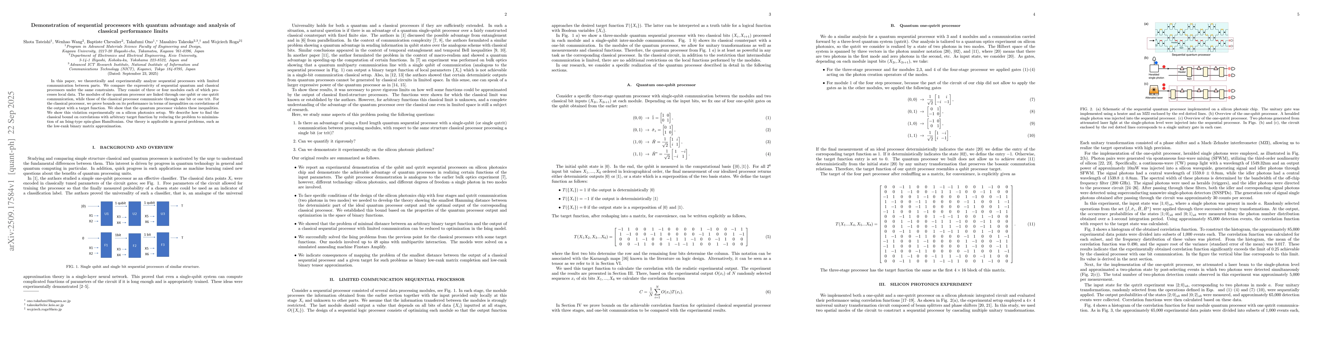 Thumbnail for Demonstration of sequential processors with quantum advantage and
  analysis of classical performance limits
