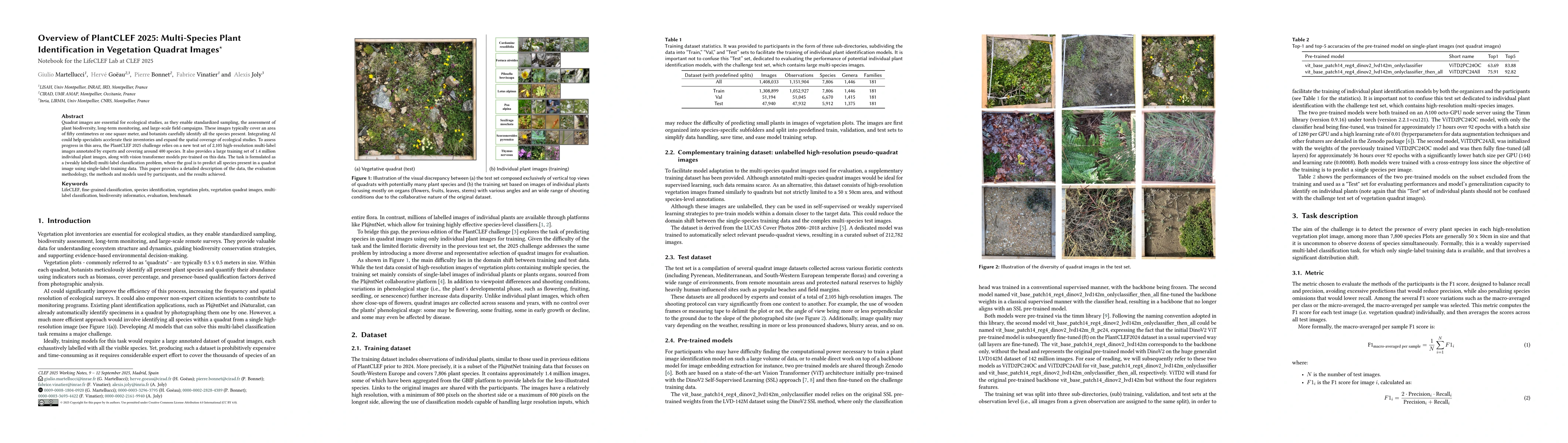 Thumbnail for Overview of PlantCLEF 2025: Multi-Species Plant Identification in
  Vegetation Quadrat Images