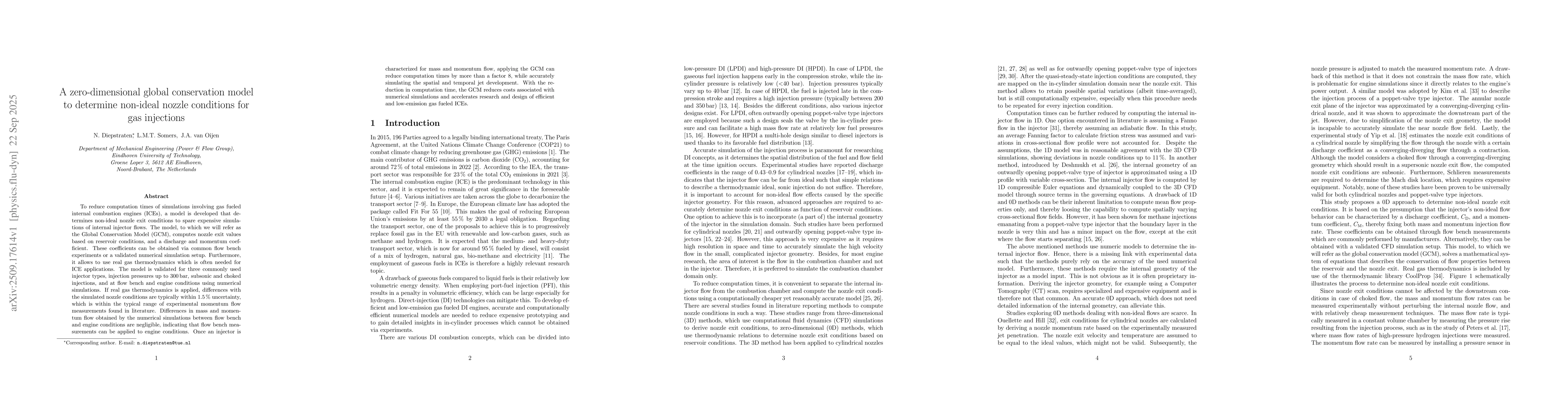 Thumbnail for A zero-dimensional global conservation model to determine non-ideal
  nozzle conditions for gas injections