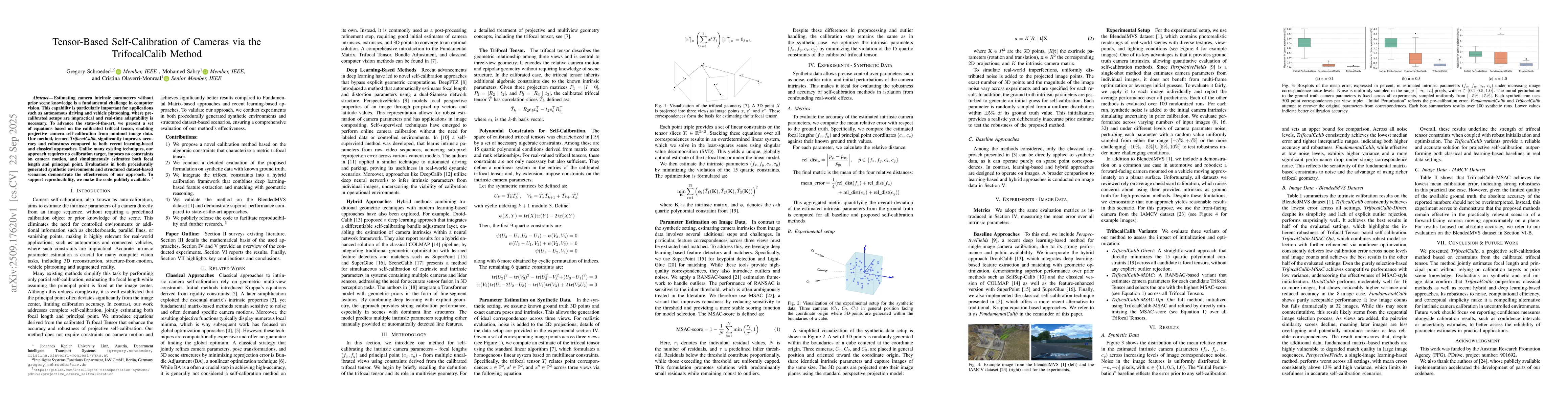 Thumbnail for Tensor-Based Self-Calibration of Cameras via the TrifocalCalib Method