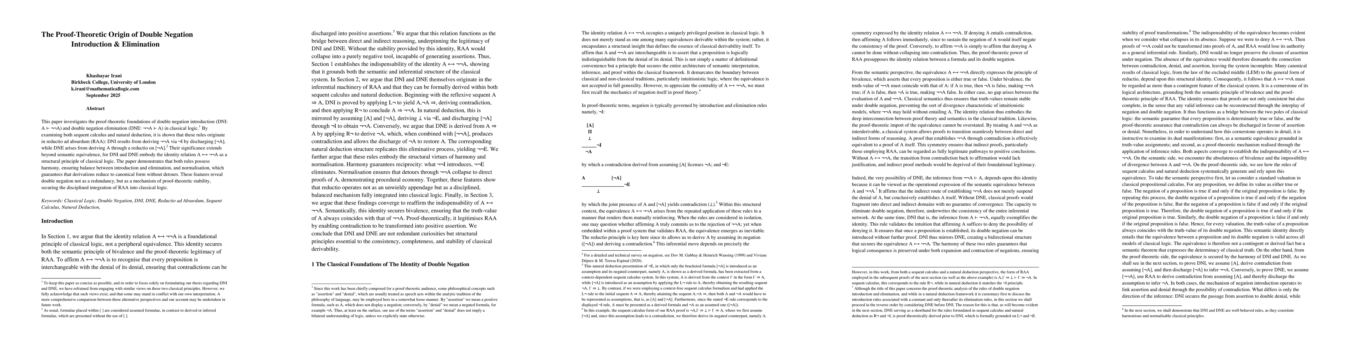 Thumbnail for The Proof-Theoretic Origin of Double Negation Introduction & Elimination