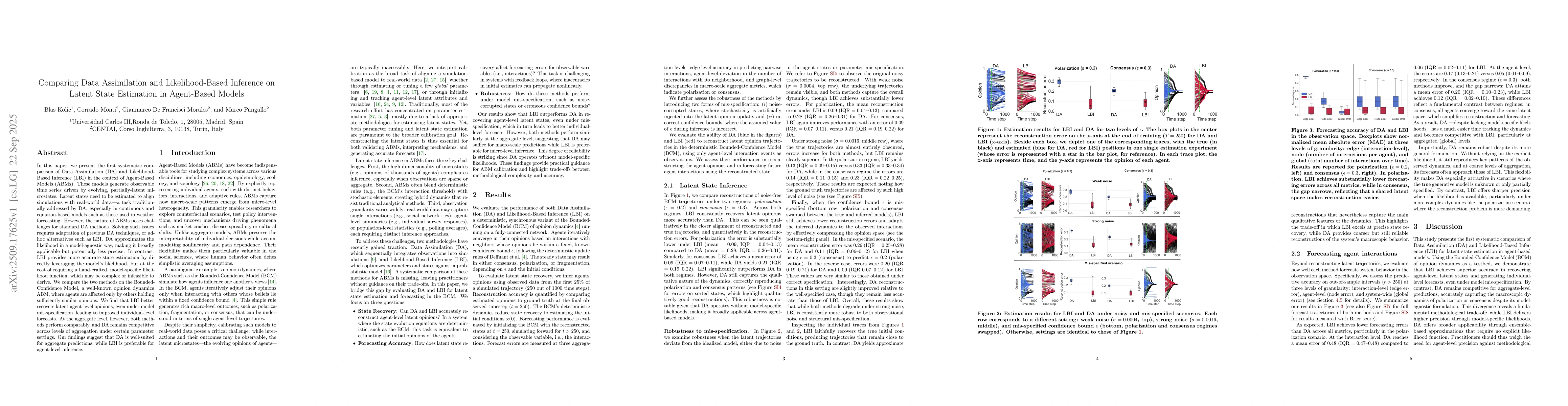 Thumbnail for Comparing Data Assimilation and Likelihood-Based Inference on Latent
  State Estimation in Agent-Based Models