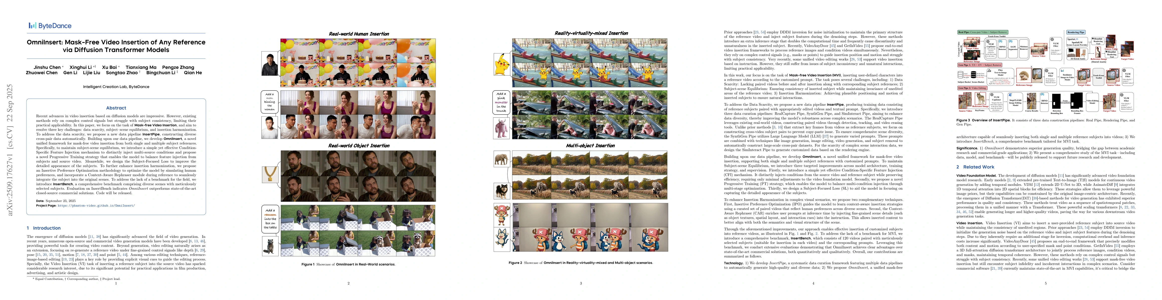 Thumbnail for OmniInsert: Mask-Free Video Insertion of Any Reference via Diffusion
  Transformer Models