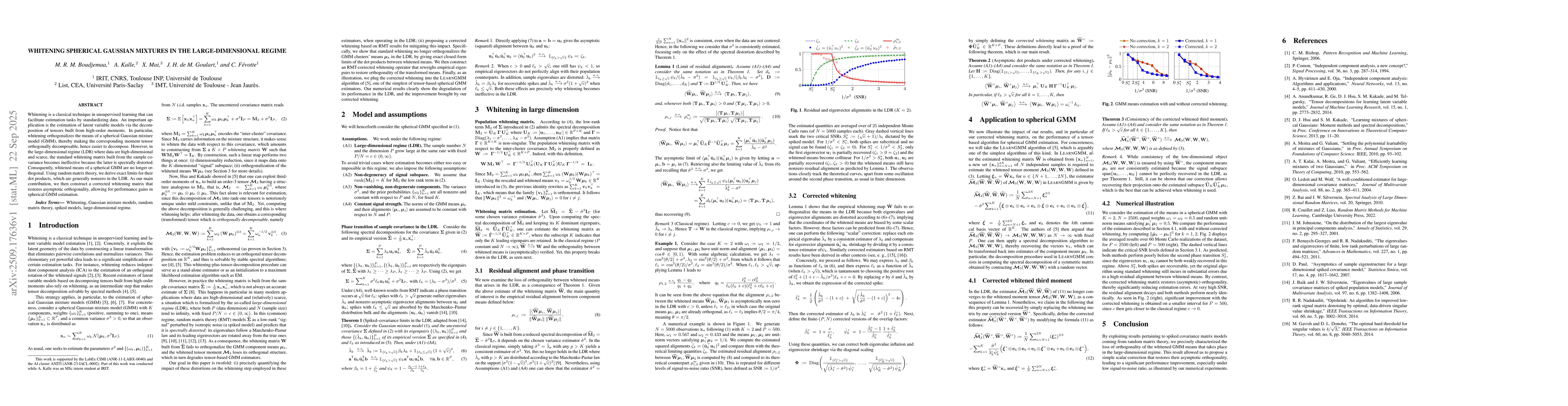 Thumbnail for Whitening Spherical Gaussian Mixtures in the Large-Dimensional Regime