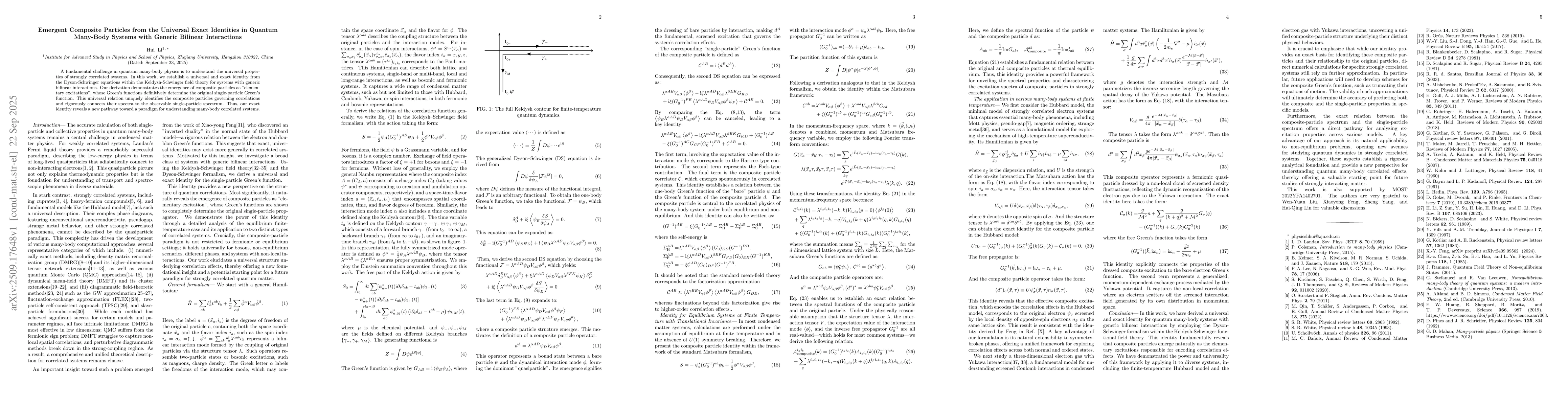Thumbnail for Emergent Composite Particles from the Universal Exact Identities in
  Quantum Many-Body Systems with Generic Bilinear Interactions