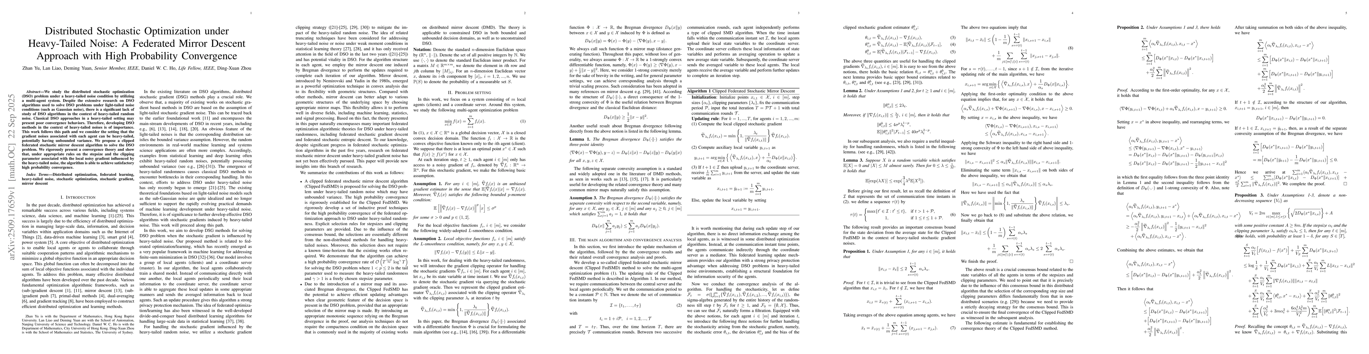 Thumbnail for Distributed Stochastic Optimization under Heavy-Tailed Noise: A
  Federated Mirror Descent Approach with High Probability Convergence