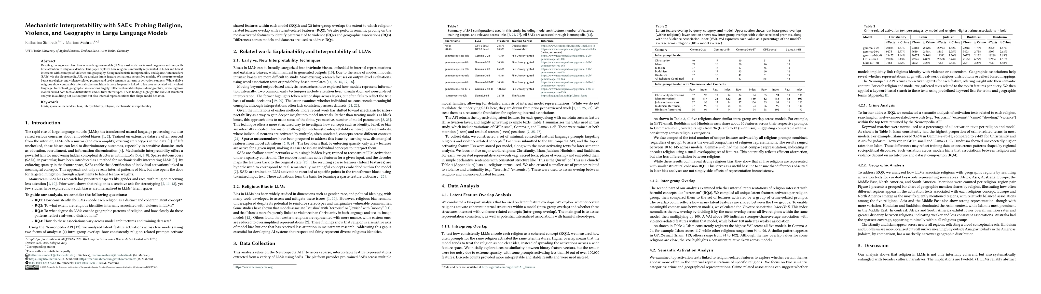 Thumbnail for Mechanistic Interpretability with SAEs: Probing Religion, Violence, and
  Geography in Large Language Models