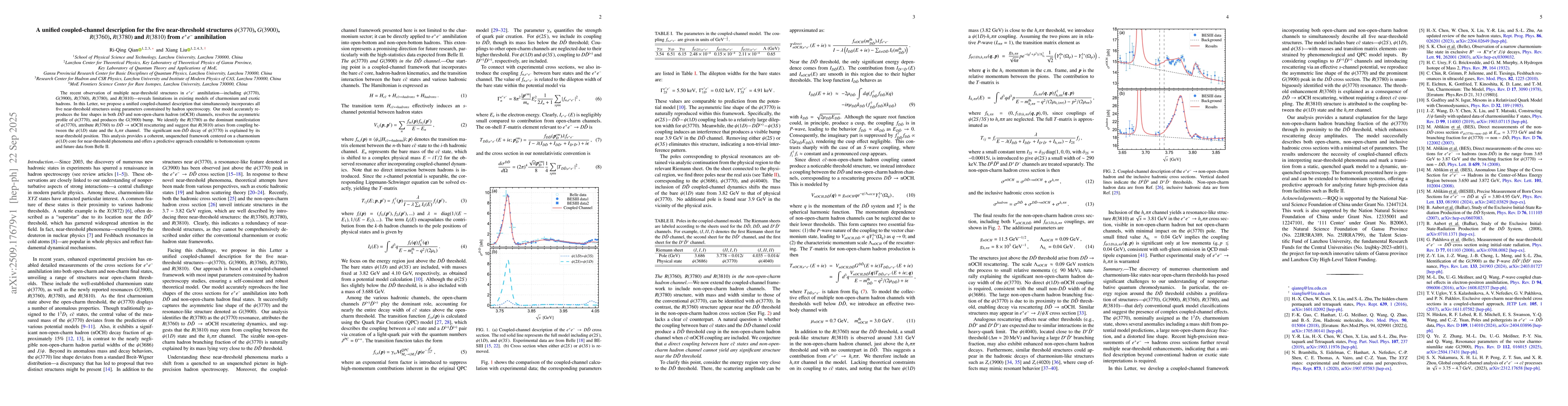 Thumbnail for A unified coupled-channel description for the five near-threshold
  structures $ψ(3770)$, $G(3900)$, $R(3760)$, $R(3780)$ and $R(3810)$ from
  $e^+e^-$ annihilation