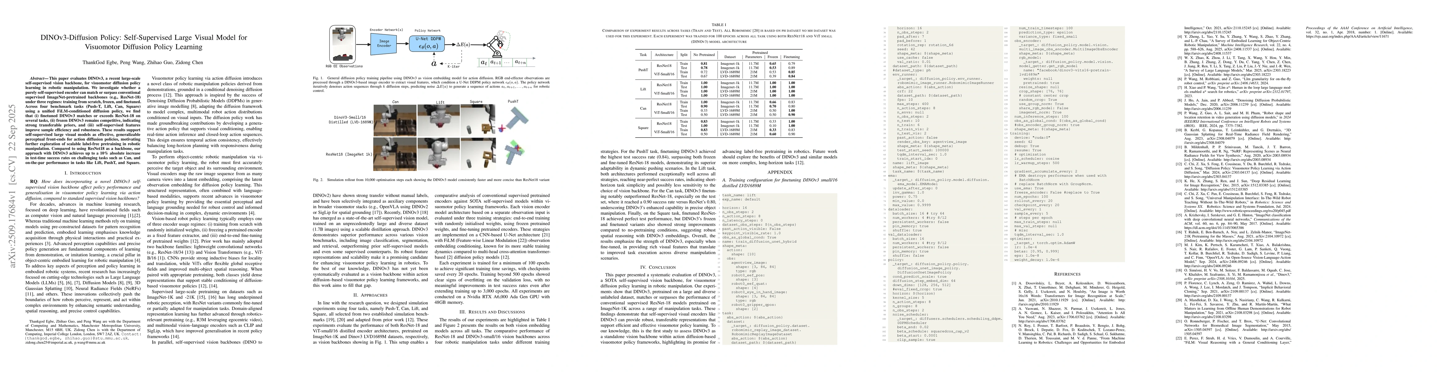 Thumbnail for DINOv3-Diffusion Policy: Self-Supervised Large Visual Model for
  Visuomotor Diffusion Policy Learning