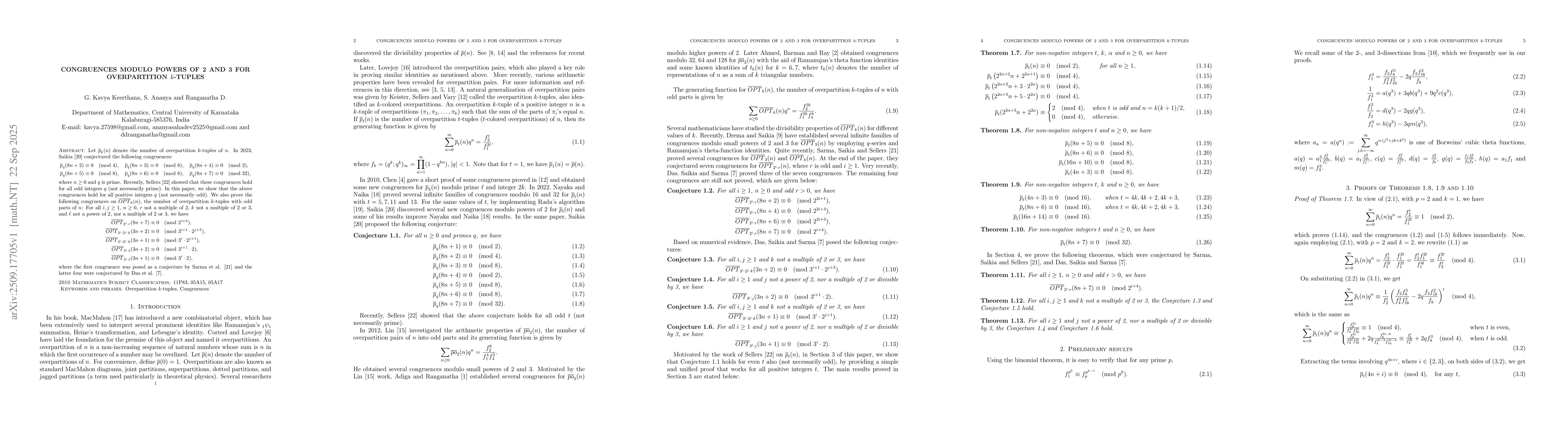 Thumbnail for Congruences modulo powers of 2 and 3 for overpartition $k$-tuples