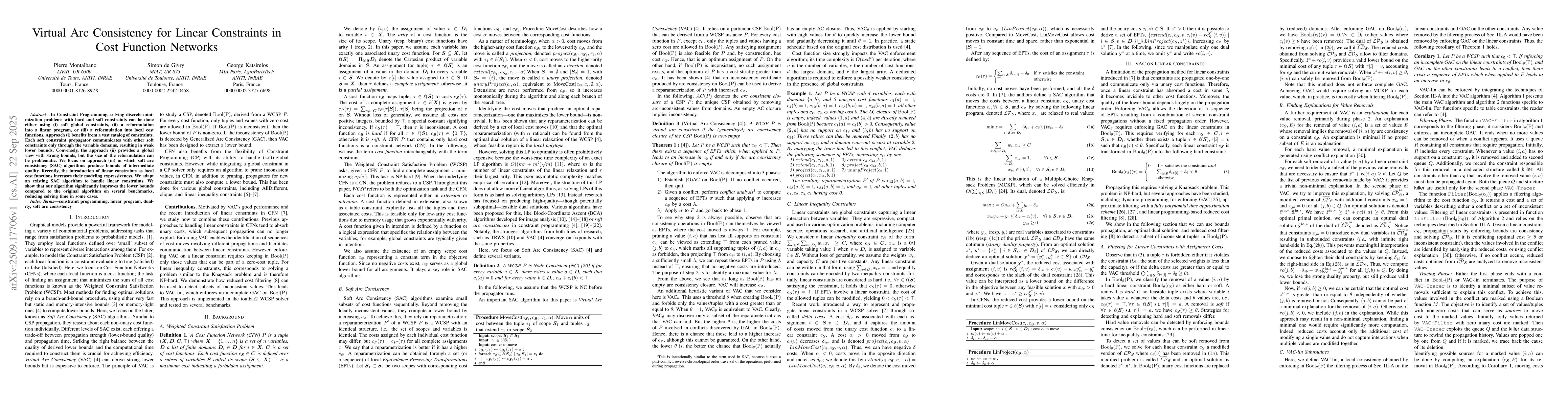 Thumbnail for Virtual Arc Consistency for Linear Constraints in Cost Function Networks
