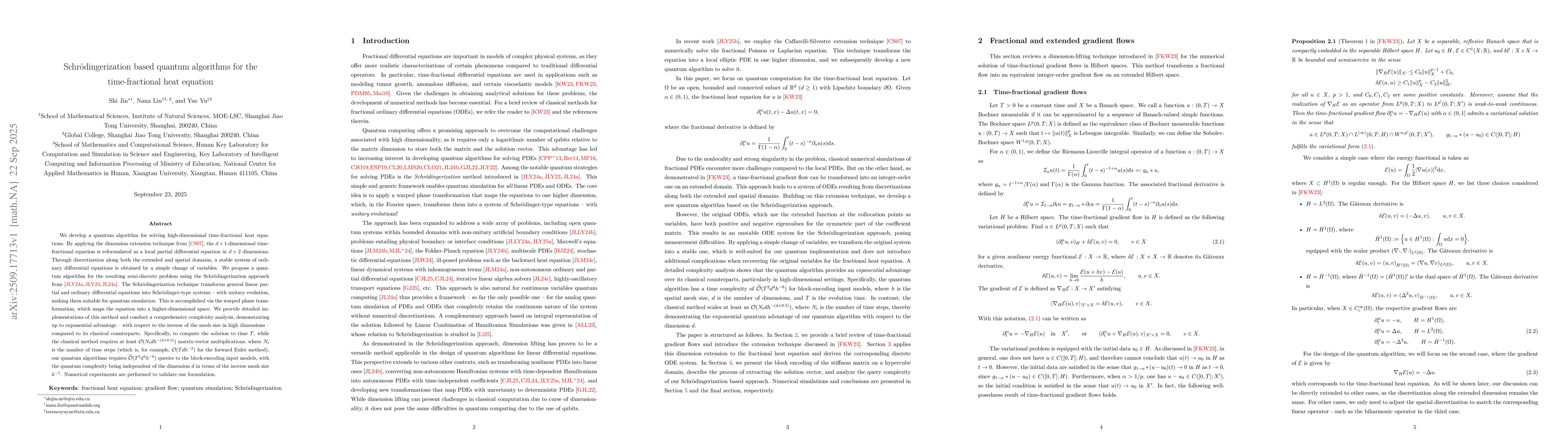 Thumbnail for Schrodingerization based quantum algorithms for the time-fractional heat
  equation