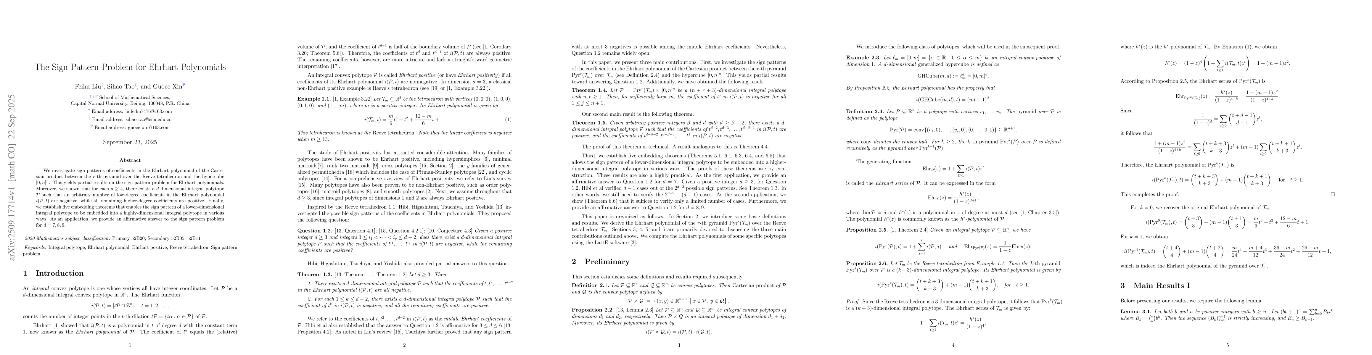 Thumbnail for The Sign Pattern Problem for Ehrhart Polynomials