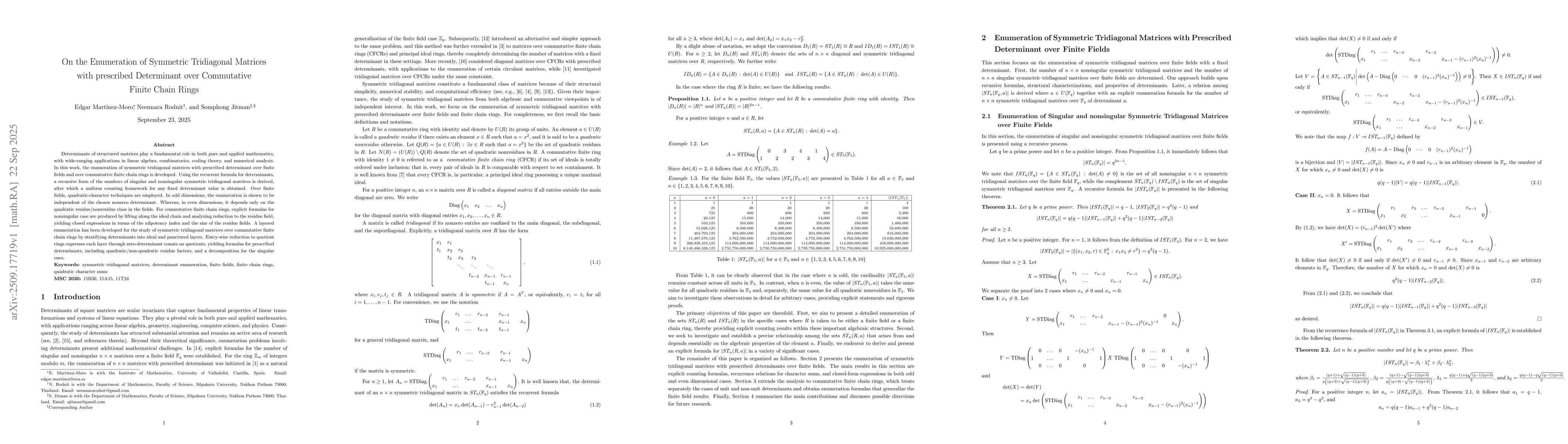Thumbnail for On the Enumeration of Symmetric Tridiagonal Matrices with prescribed
  Determinant over Commutative Finite Chain Rings