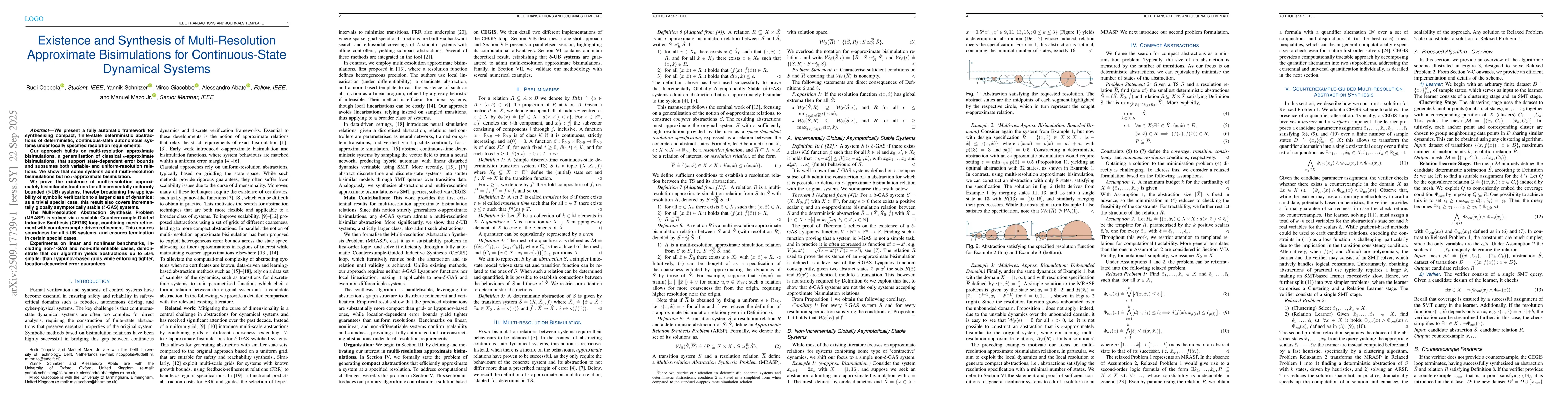 Thumbnail for Existence and Synthesis of Multi-Resolution Approximate Bisimulations
  for Continuous-State Dynamical Systems